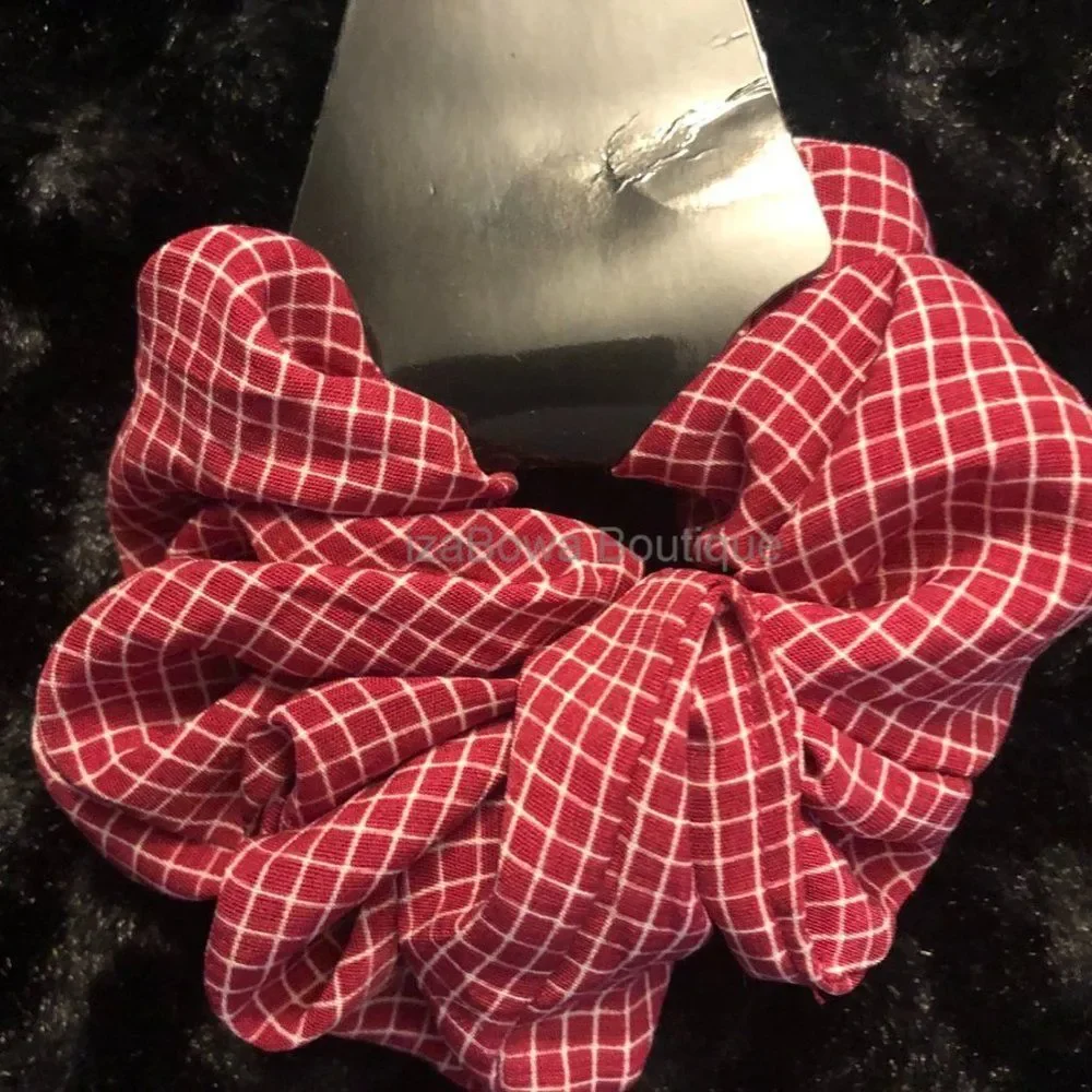 Deep Red & White Quadrafoil Cotton Scrunchie (kids) SC297 Handmade NWT Boutique